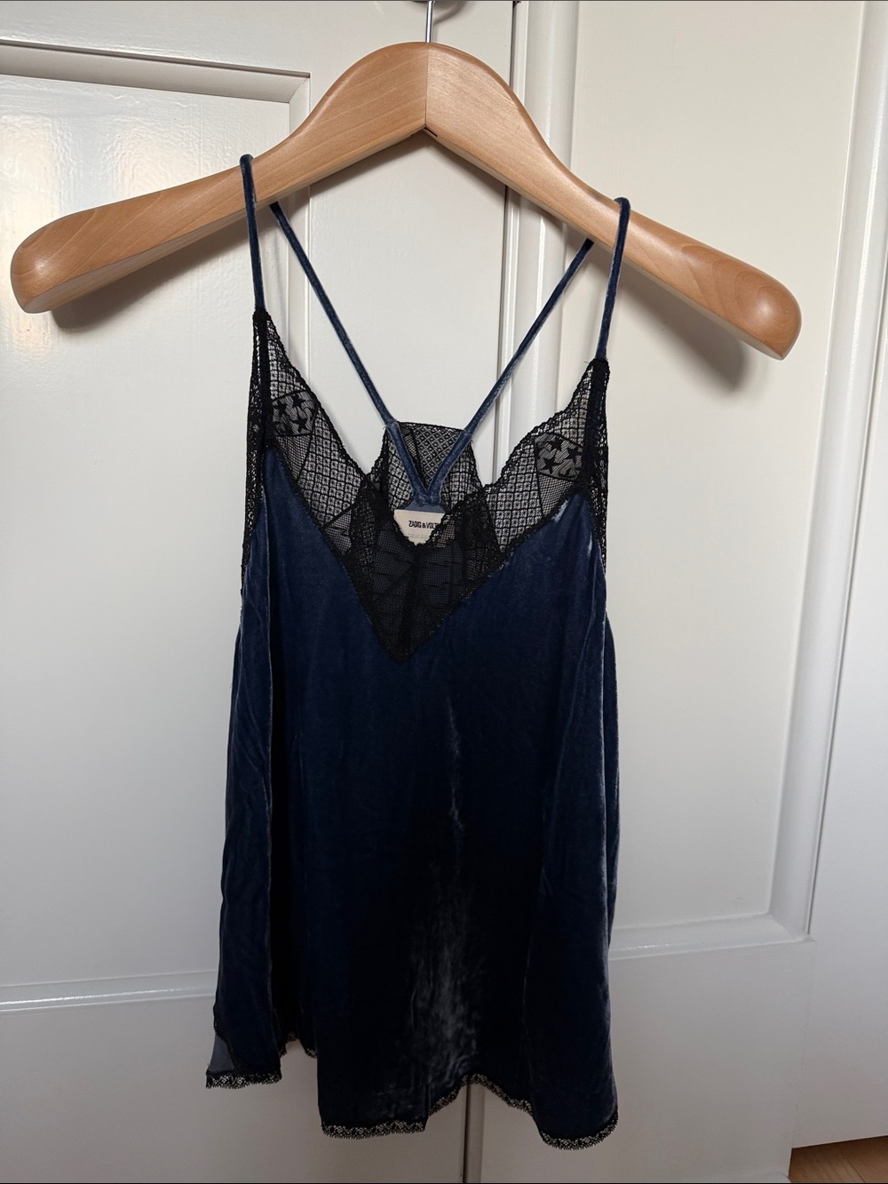Zadig & Voltaire Navy Velvet Camisole with Black Lace